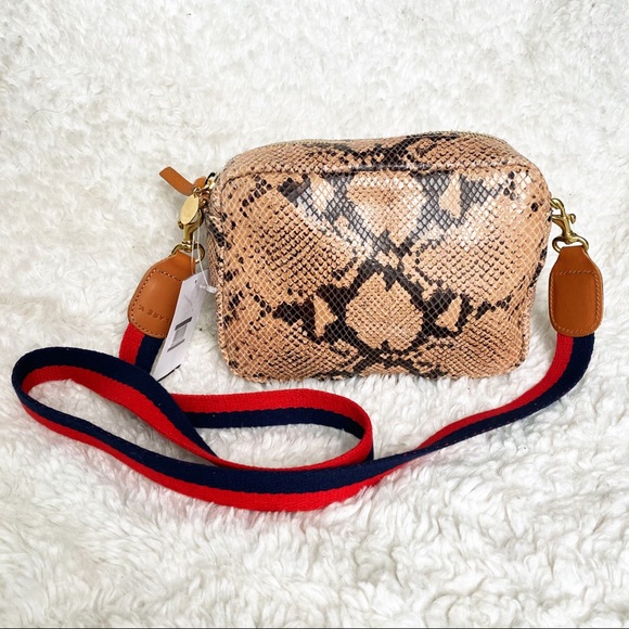 Clare V. Midi Sac Camel Snake Embossed Leather Crossbody Bag NWT Tan Reptile - Picture 7 of 8